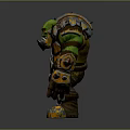 Green Skinned Fantasy Orc Warrior In Spiked Armor With Orange Details