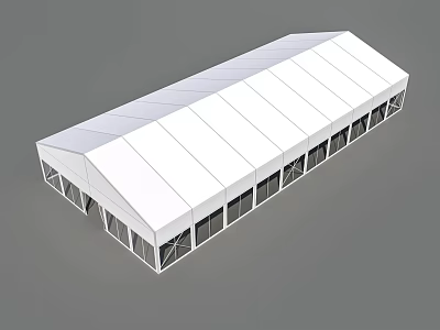 Large White Event Tent With Multiple Windows And Rectangular Structure 3d model