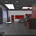 Jialing Motorcycle Store With Red Exterior Modern Glass Doors And Motorcycles Parked Outside