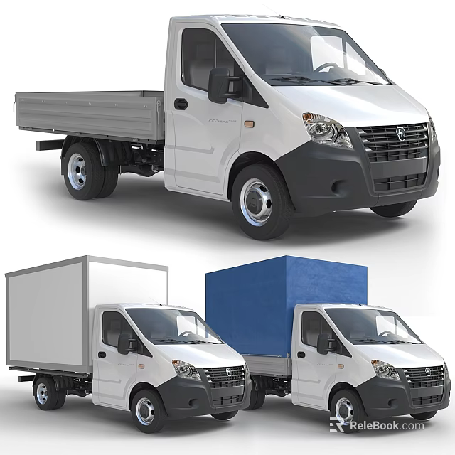 Commercial Trucks With Flatbed White Cargo Box And Blue Cargo Box Models 3d model 