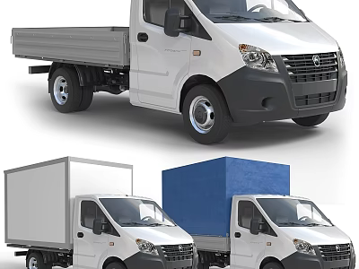 Commercial Trucks With Flatbed White Cargo Box And Blue Cargo Box Models 3d model