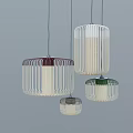 Multicolored Various Sizes Pendant Lights With Striped Metal Frame And Fabric Shades For Modern Home
