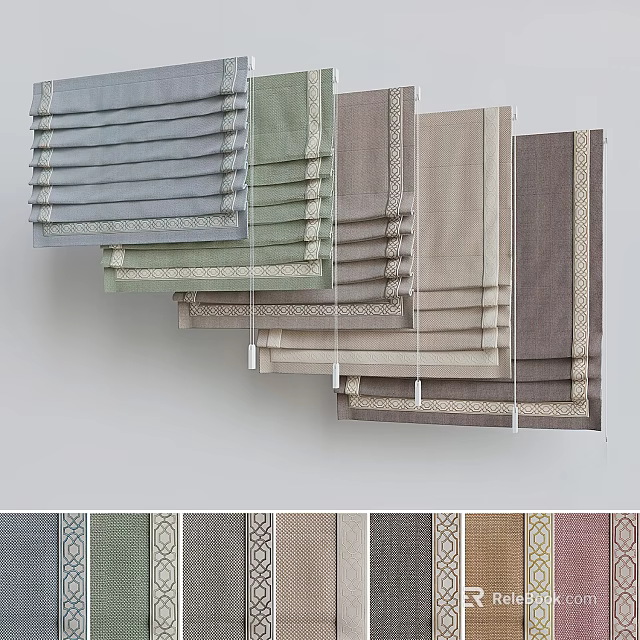Trendy Curtains with Various Colors Patterns Textures and Home Decor Styles 3d model 