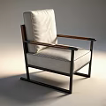 Modern Leisure Chair with White Cushion Wooden Armrest and Black Metal Frame