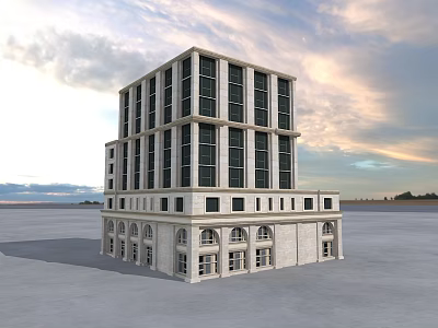 Modern Multi Storey Commercial Complex Building With Large Windows And Arched Porches 3d model