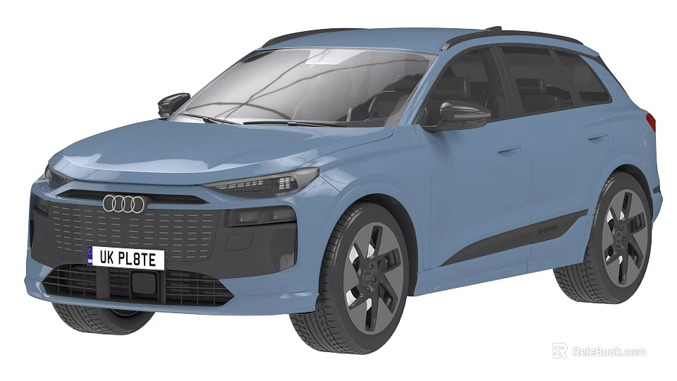 Audi Blue Electric SUV Exterior Design With Alloy Wheels And Front Fascia 3d model 