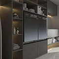 Modern Bathroom Laundry Space With Double Door Washing Machine Gray Cabinets And Towels