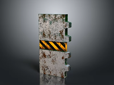 Rusty Metal Gate Featuring Yellow And Black Stripes Industrial Style Design 3d model