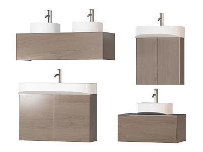 Modern Bathroom Vanity Design With Wooden Cabinet Wall Mounted Single And Double Basin 3d model