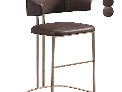 Modern Brown Leather Bar Stool With Metal Frame Armrest And Circular Decorative Design 3d model