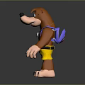 Brown Bear 3D Character With Blue Suspenders Yellow Shorts and White Pendant