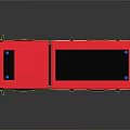 Red Fire Truck 3D Rendering With Yellow Stripes And Blue Emergency Lights Shiny Surface