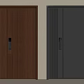 Brown And Dark Gray Security Doors With Vertical Stripes And Smart Lock Design 3d model