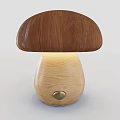 Mushroom Shaped Wooden Table Lamp With Dark Brown Top Light Colored Base And Golden Button