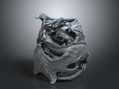 Mythical Dragon Sculpture Carving With Intricate Scale Design And Artistic Craftsmanship 3d model