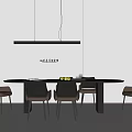 Modern Round Dining Table and Chairs Set With Hanging Pendant Light Interior 3d model