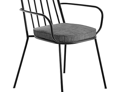 Modern Black Metal Stool With Armrests And Gray Padded Seat Design 3d model
