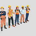 Group of Construction Workers Wearing Yellow Hard Hats And Work Uniforms Standing in a Line