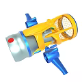 Toy Vehicle With Yellow Top Net Cage Blue Propellers And Silver Circular Front