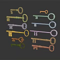 Elegant Jewelry Keys Collection With Gold Silver Copper Decorative Designs 3d model