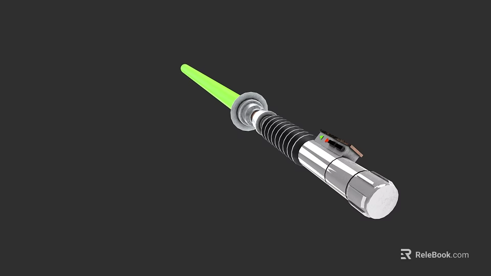 Lightsaber Weapon With Green Blade Silver Hilt And Black Details On Black Background 3d model 