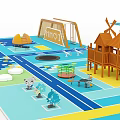 Outdoor Playground Equipment with Wooden Slide Windmill Cottage Sandpit Car Track and Colorful Play Mat