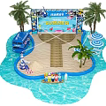 Hello Summer Beach Music Festival With Surfboards Palm Trees And Pool