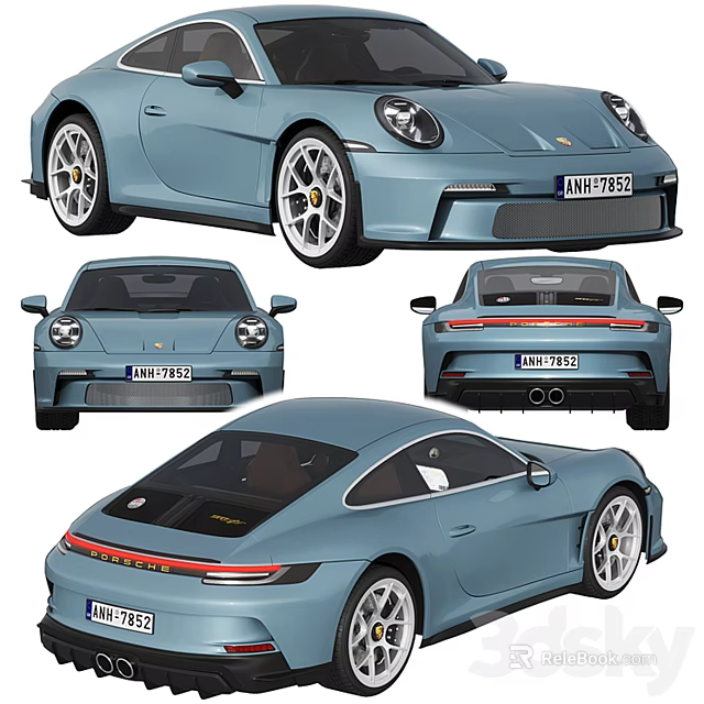 Light Blue Sports Car Showcased From Multiple Angles 3d model 