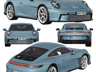 Light Blue Sports Car Showcased From Multiple Angles 3d model