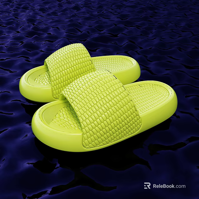 Yellow Woven Texture Slippers With Flat Sole And Soft Upper Design For Daily Home Use 3d model 