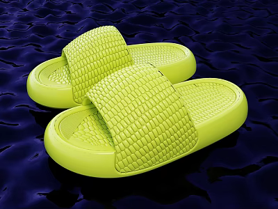 Yellow Woven Texture Slippers With Flat Sole And Soft Upper Design For Daily Home Use 3d model