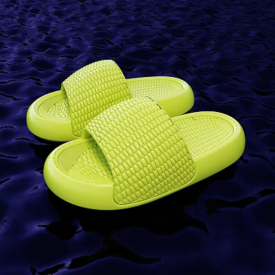 Yellow Woven Texture Slippers With Flat Sole And Soft Upper Design For Daily Home Use 3d model