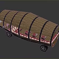 Bus With Wooden Curved Roof Black Stripes And Red White Seats