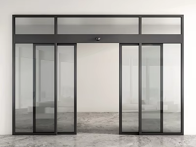 Modern Glass Doors With Black Frame Sliding Design In Interior Space 3d model