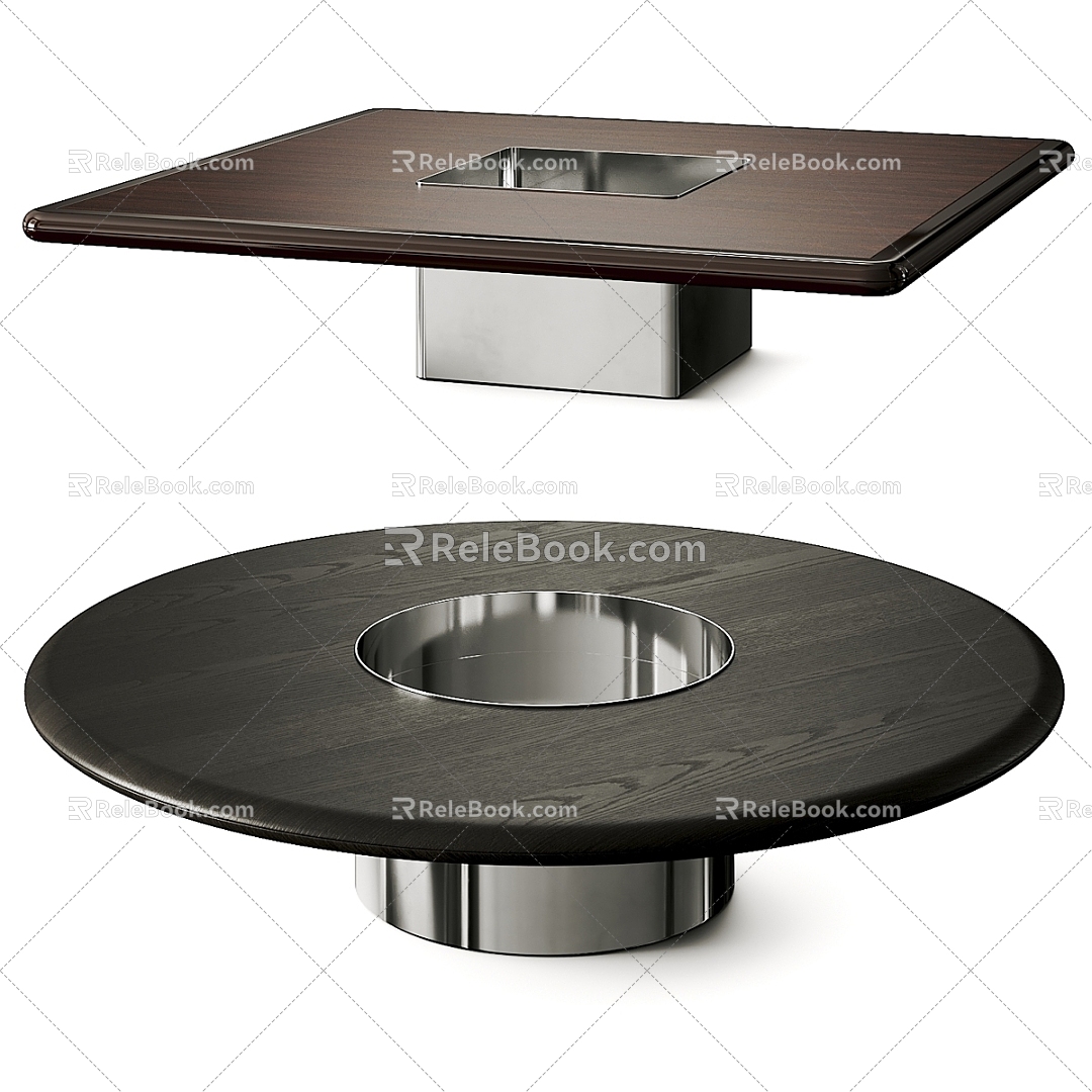 Minotti Helene Round Square Coffee Table Combination Square Coffee Table Round Coffee Table Wood Grain Coffee Table 3d model