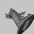 Game Movie Monster Character With Gray Skin Red Tentacles Red Spots Standing On Tree Stump