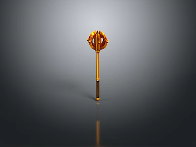 Golden Scepter Weapon With Intricate Top Ornament And Shiny Polished Handle Surface 3d model