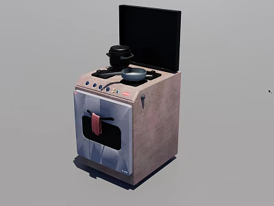 Industrial Cooking Stove With Oven And Pot On Burner For Commercial Kitchen Use 3d model