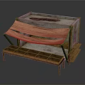 Rustic Wooden Outdoor Structure With Cloth Canopy Bench And Divided Compartments
