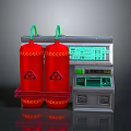 Red Gas Cylinders With Radioactive Signs And Green Display Control Equipment