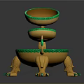 Intricate Golden Sculpture Carving With Three Bowl Shaped Structures And Dragon Claw Supports