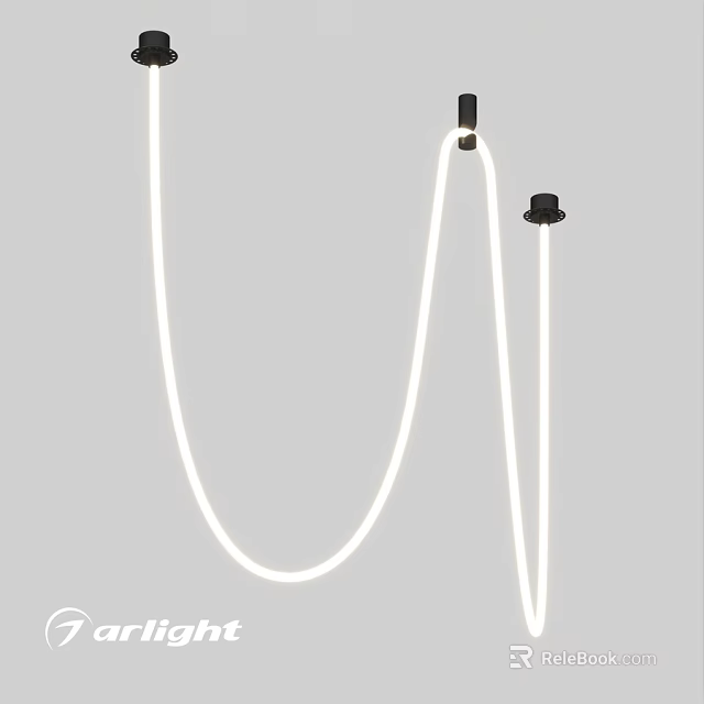 Modern Minimalist Chandelier with Curved White Light Tubes and Black Ceiling Mounts 3d model 