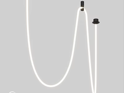 Modern Minimalist Chandelier with Curved White Light Tubes and Black Ceiling Mounts 3d model