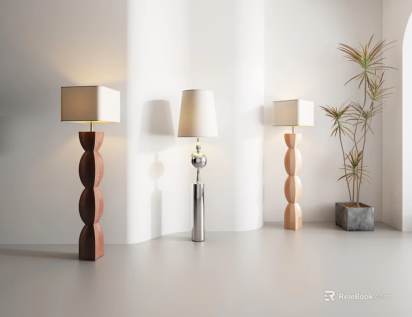Modern Floor Lamps With Varied Designs In Minimalist Living Space 3d model 