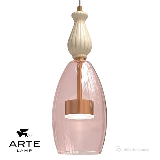 Elegant Pink Glass Pendant Light Featuring Copper Accents And White Top Design 3d model 
