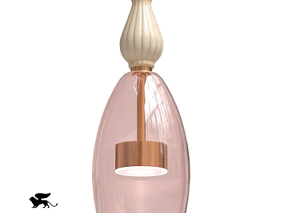 Elegant Pink Glass Pendant Light Featuring Copper Accents And White Top Design 3d model
