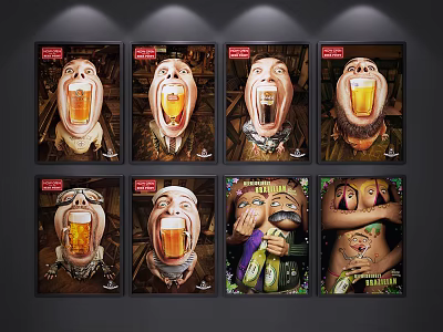 Exaggerated Character Portraits Collection With Beer Glasses And Expressive Facial Features 3d model