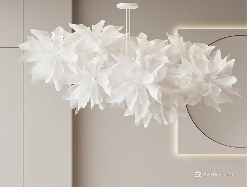 Elegant White Petal Shaped Chandelier For Modern Minimalist Interior Decor 3d model 