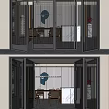Modern Interior Design Featuring Glass Partition Doors Dining Table And Pendant Lights 3d model