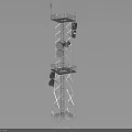 Tall Communication Tower With Metal Frame Structure Platforms And Antenna Equipment